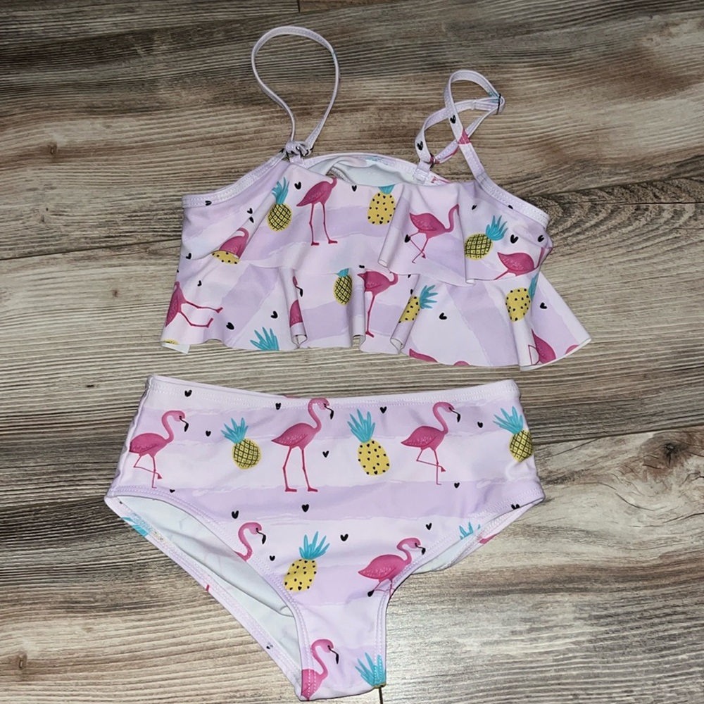 Girls 2 piece flamingo bikini size 8